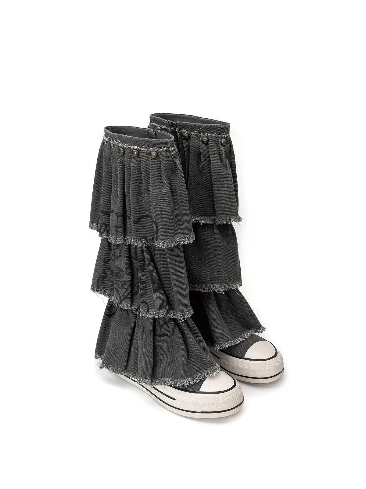 GRAPE / CANVAS PLATFORM LONG BOOTS "RUFFLE"