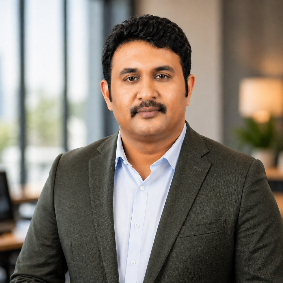 Professional headshot of a man in a blazer in an office background, centered, portrait, natural colors