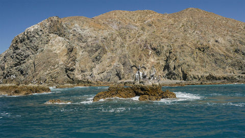 View of pacific coast close to island camp at Magdalena Bay