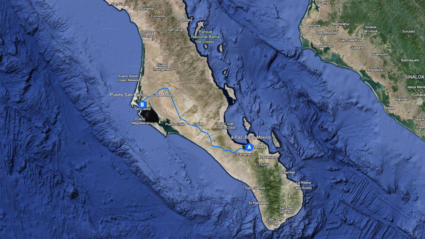 Map of routes to Hotel Isabela, Magdalena Bay Whales