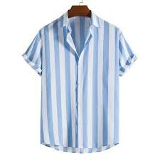 Thumbnail: Men Striped Shirt Casual Lapel Neck Short Sleeve Button Brand Shirt