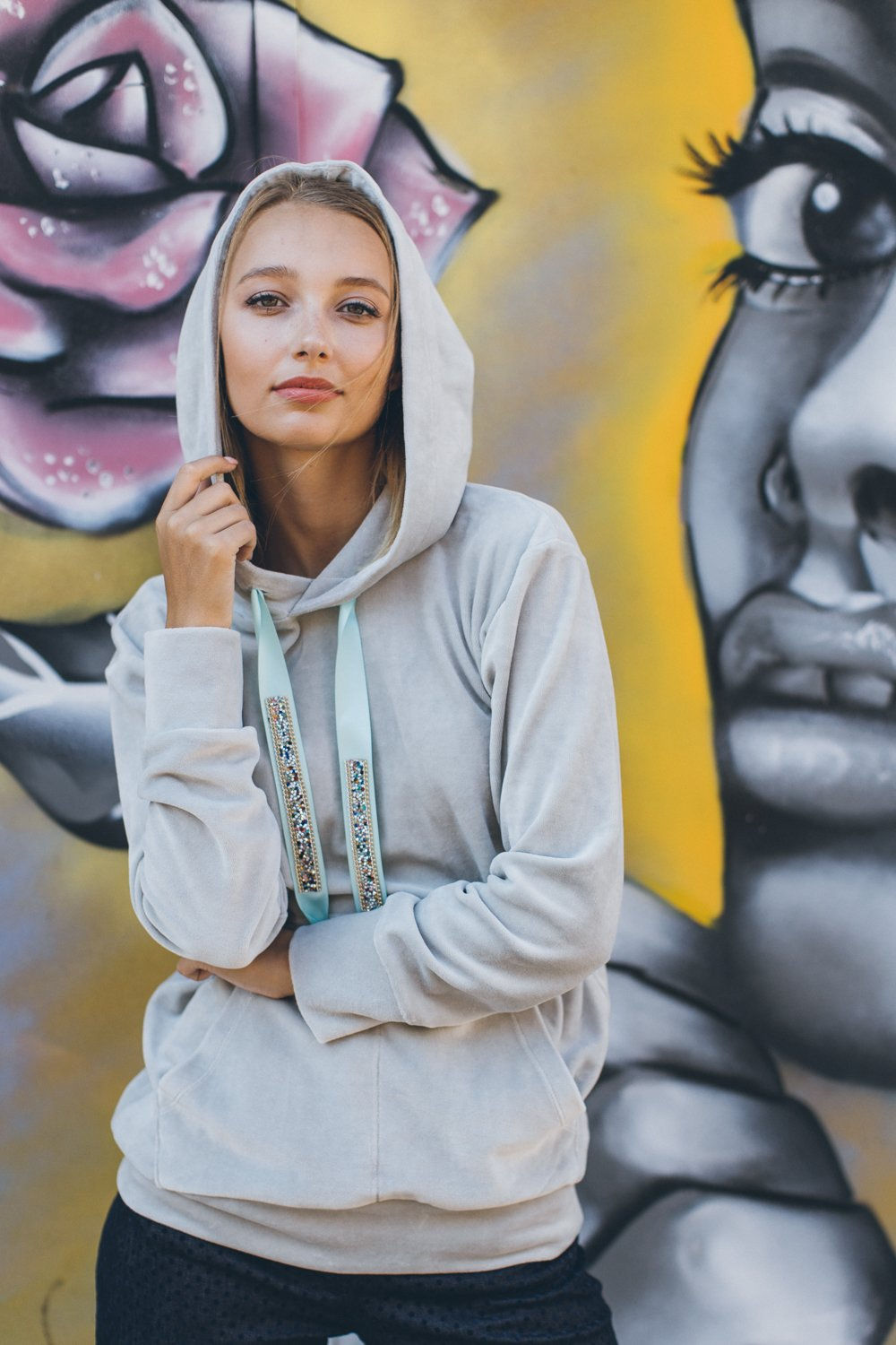 Velvet Hoodie in Grey