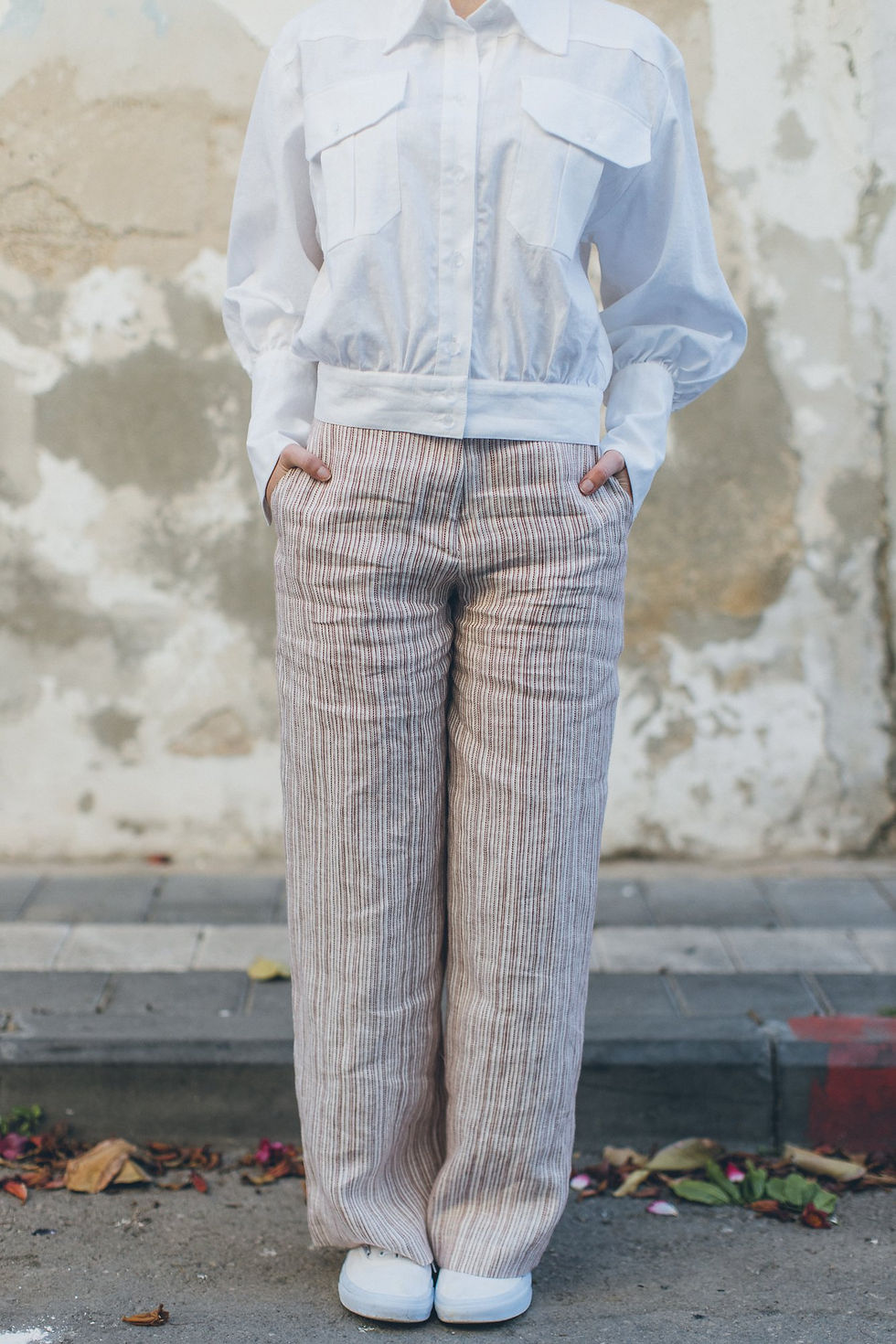 Thumbnail: Linen Trousers with Red Stripe Weave