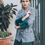 Thumbnail: Grey Wool Jacket with Green Fur