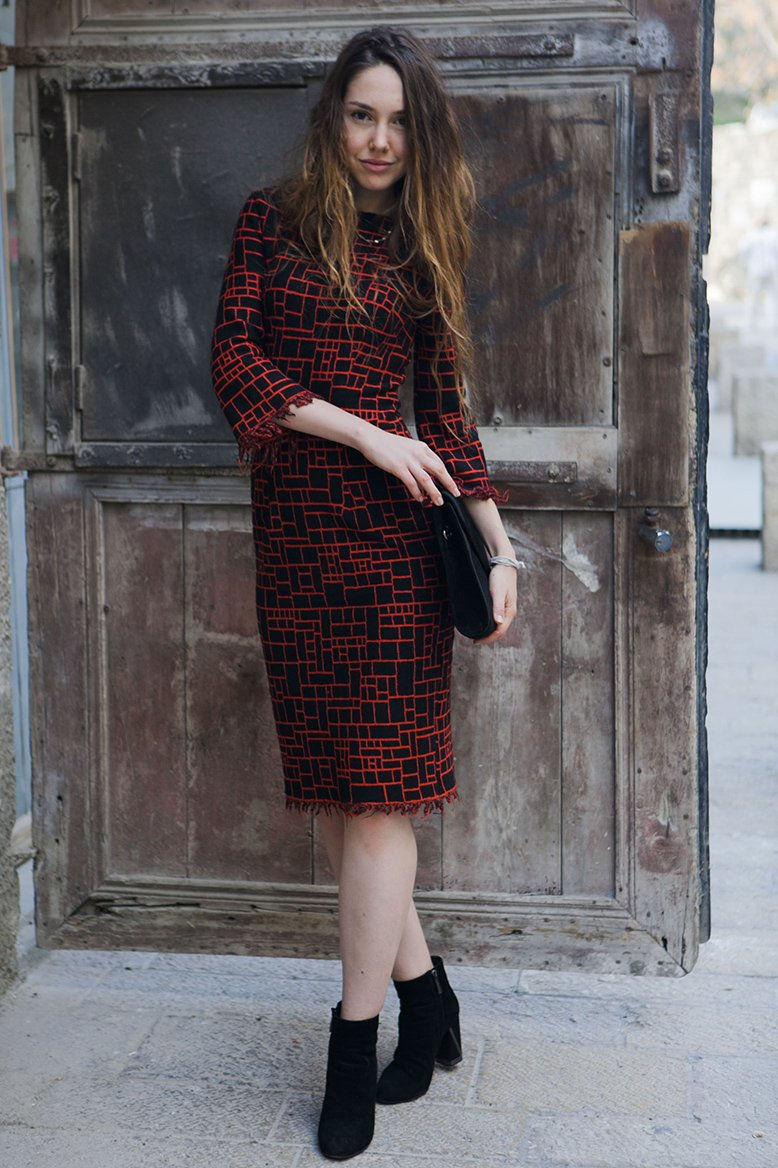 Jersey Dress with Check Weave