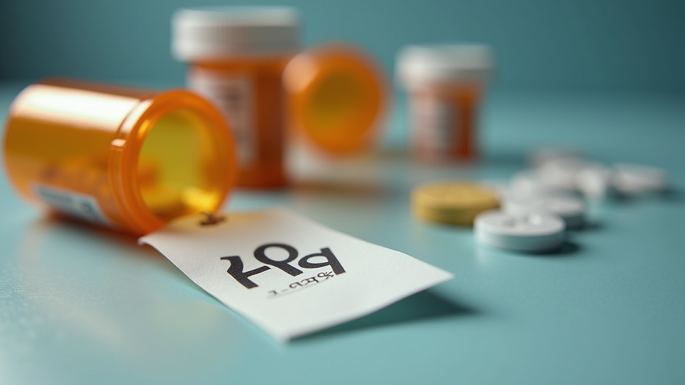 Close-up view of prescription medication bottles and a price tag