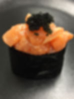27- Chopped salmon gunkan in spicy mayo topped with tobiko caviar