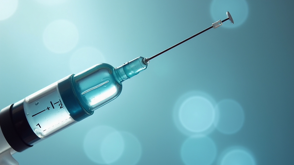 Close-up view of a syringe with clear filler solution ready for injection