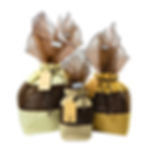 Bamboo cotton gift bag set in small, medium, and large sizes with bronze organza wrap fillers, tags, and ribbons