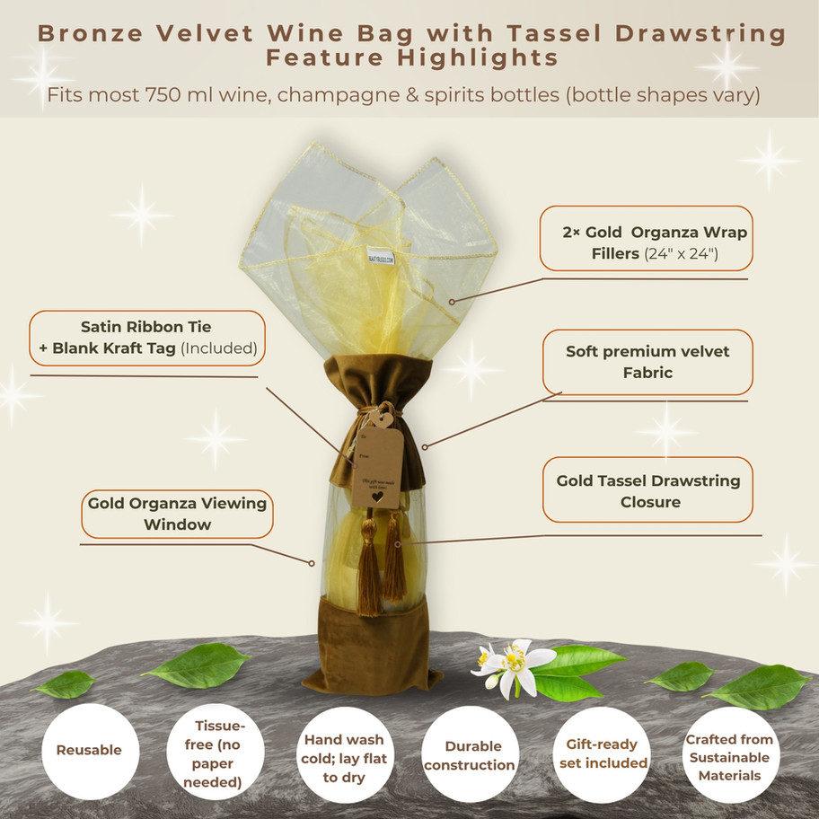 Beauty Blisss Dinner celebration in a modern Dining room with a bronze velvet wine bag on the dinner table.