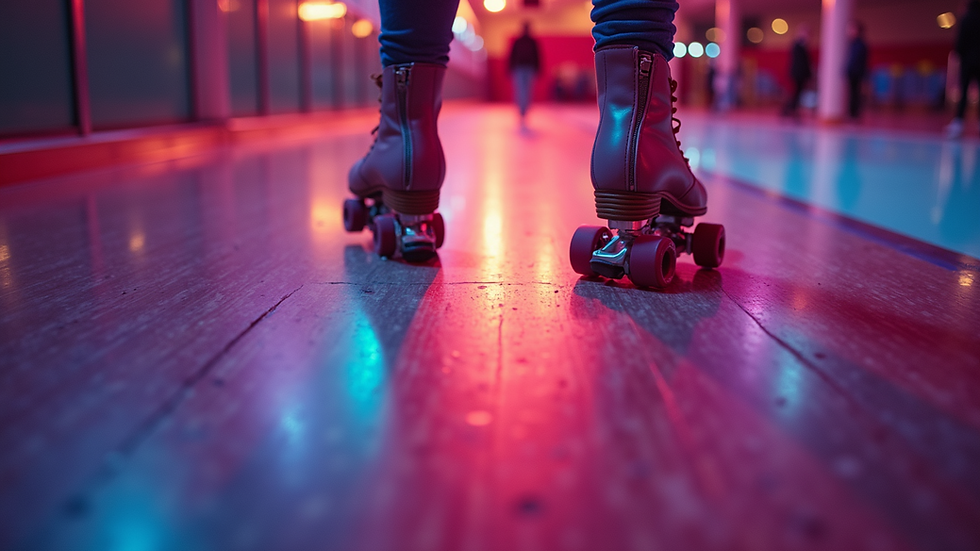 High angle view of disco lights reflecting on roller rink floor