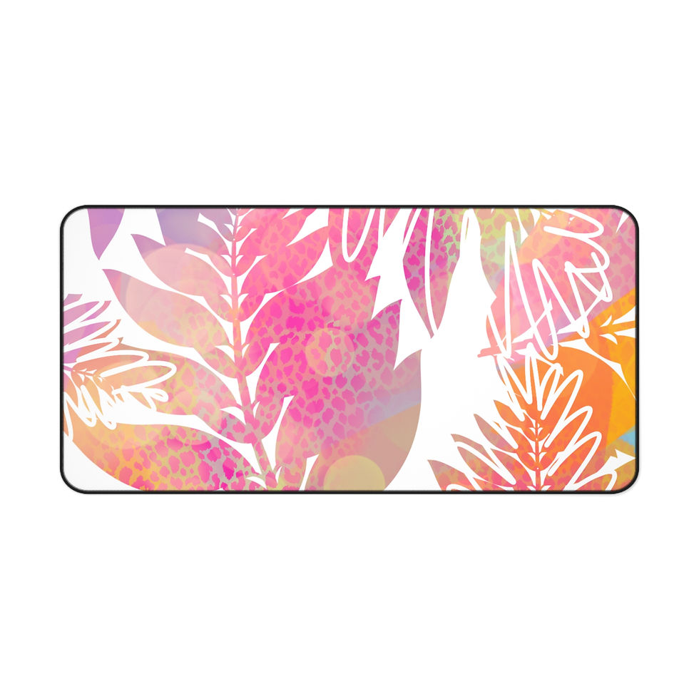 Thumbnail: Tropical Watercolor Desk Mat — Pink Orange Leaf Pattern