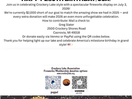 Crockery Lake Fireworks 2026