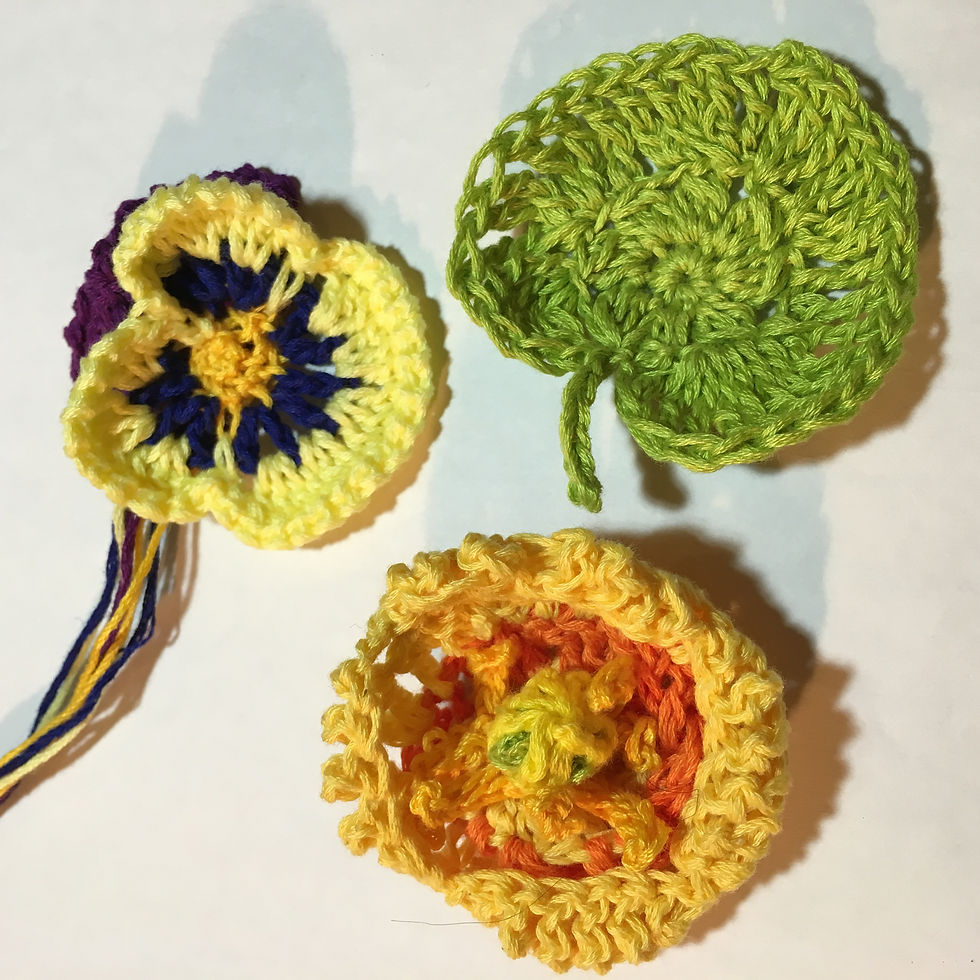 ポプラとパンジー 刺繍糸で