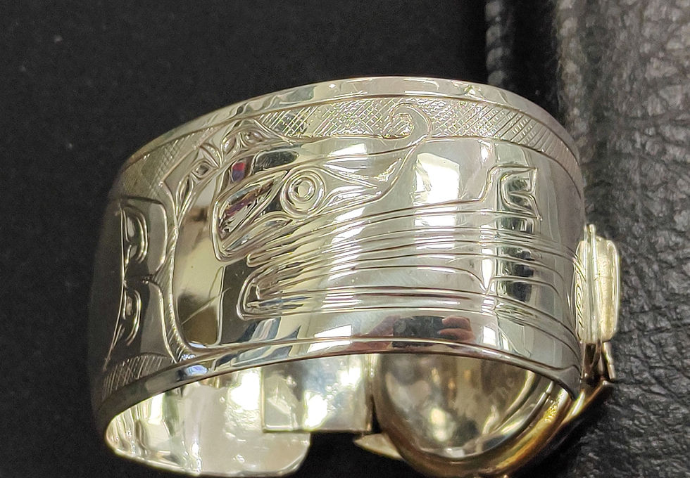Thumbnail: Custom Disney Mickey Mouse quartz watch mounted on a hand-carved sterling silver Northwest Coast Eagle cuff bracelet