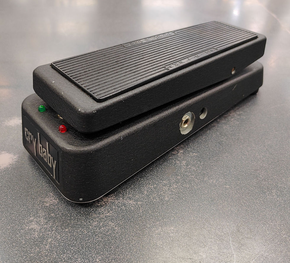 Jim Dunlop Cry Baby 535 wah pedal shown from front, sides, treadle, jacks, controls, and bottom label
