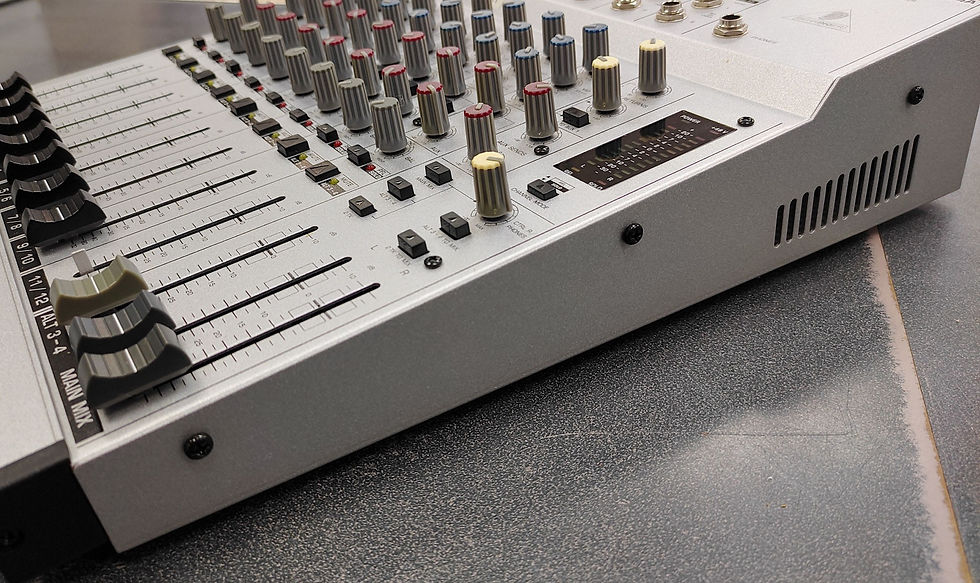Thumbnail: Behringer Eurorack MX1604A silver 16-input 4-bus analog audio mixer with XLR microphone inputs, stereo line channels, EQ cont