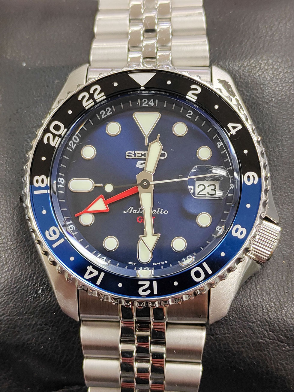 Thumbnail: Seiko 5 Sports SSK003 automatic GMT watch with blue dial and stainless steel bracelet
