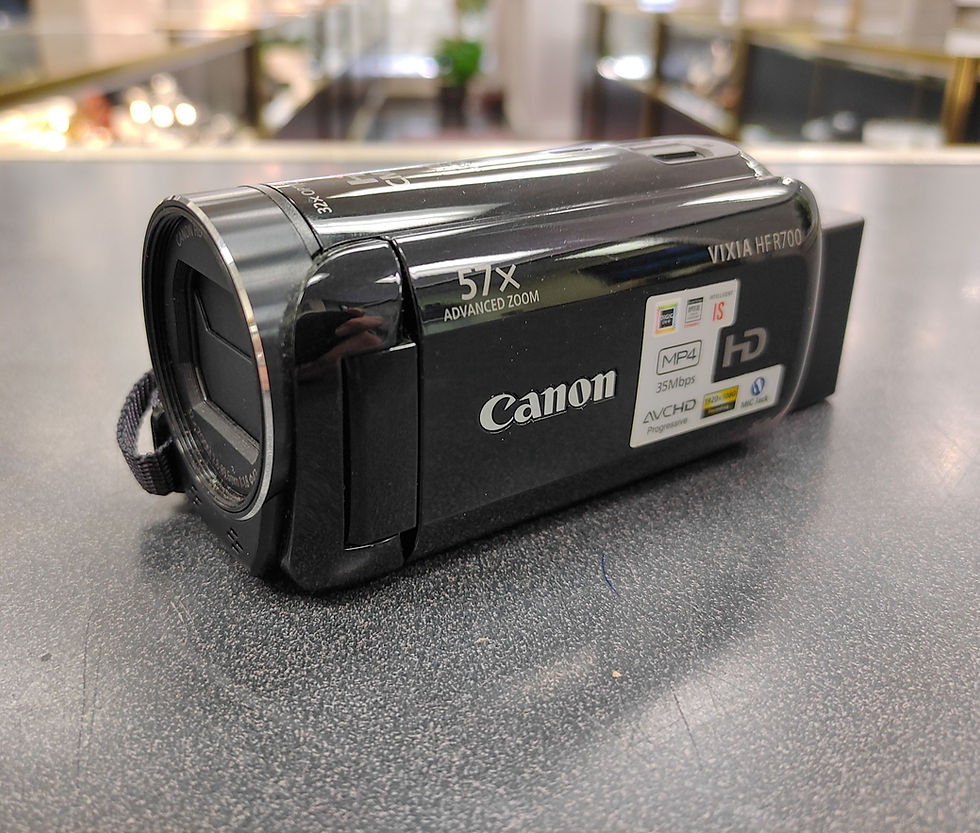 Black Canon VIXIA HF R700 Full HD camcorder with rechargeable battery, original Canon power adapter, 32GB SDHC card, strap