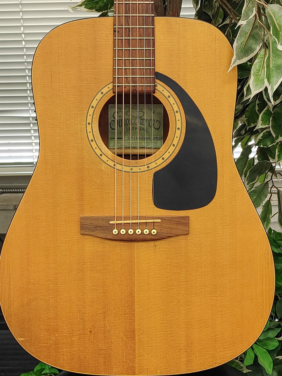 Simon & Patrick Model 6 acoustic-electric dreadnought with spruce top and mahogany body.