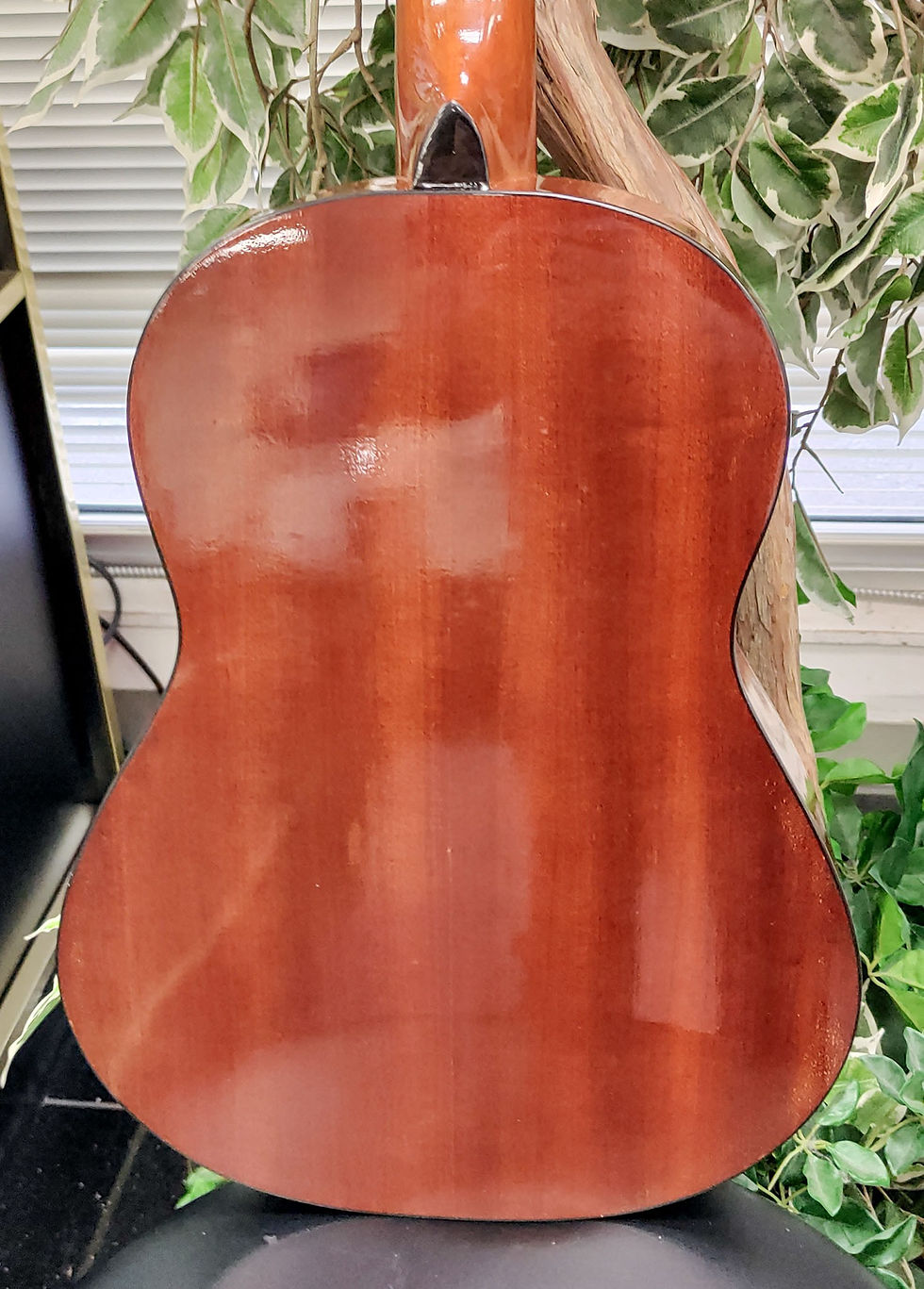 Thumbnail: Denver DC12N-NAT 1/2-size natural gloss nylon-string classical acoustic guitar with decorative rosette, slotted headstock