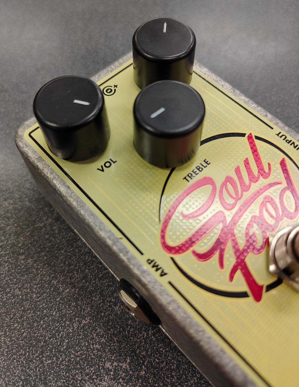 Thumbnail: Electro-Harmonix Soul Food overdrive pedal with used wear, patina, and bottom Velcro pad