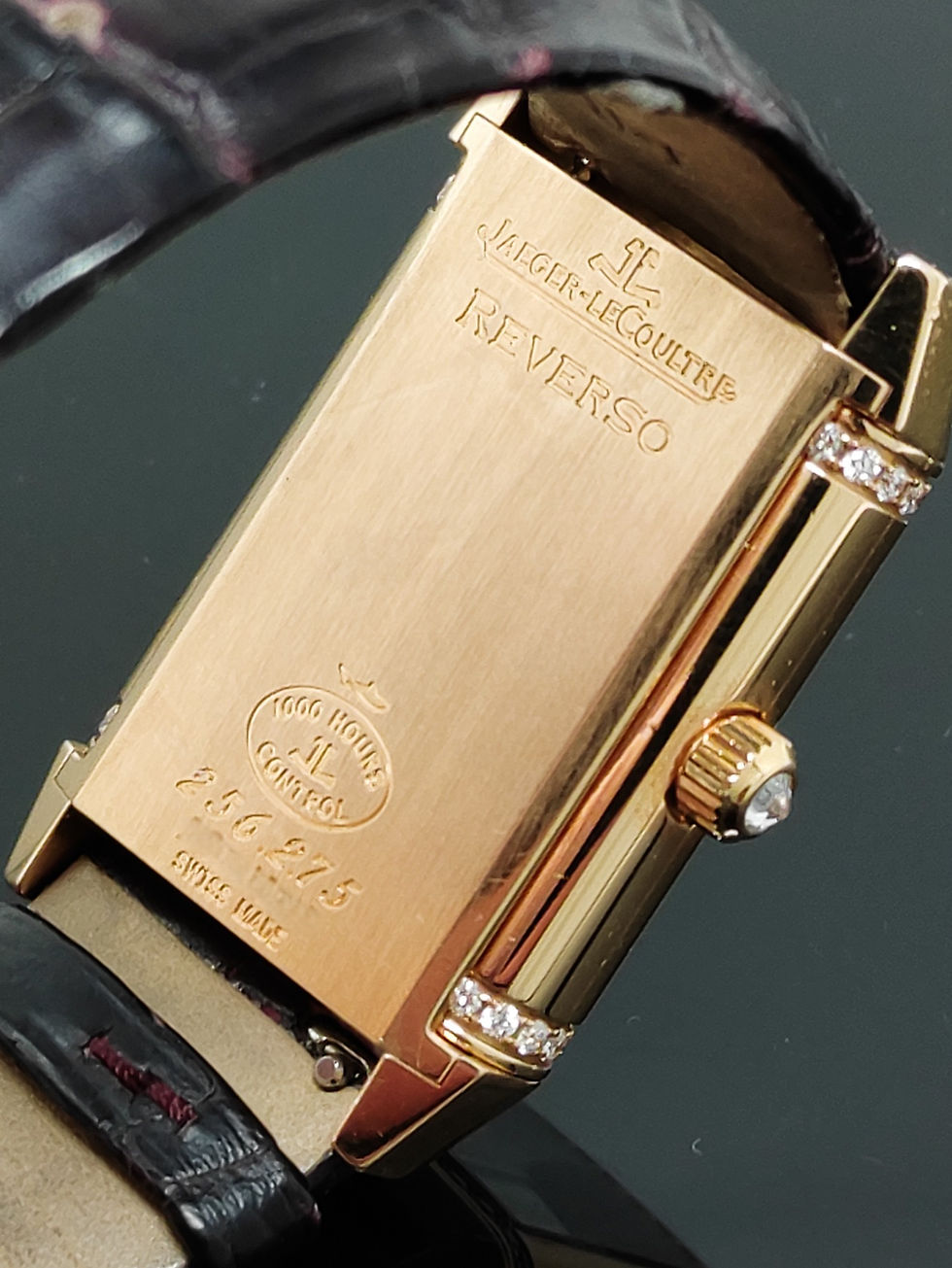Thumbnail: Jaeger‑LeCoultre Reverso Duetto Classique 18k pink gold manual‑wind watch with dual black and silver dials, diamond‑set bezel