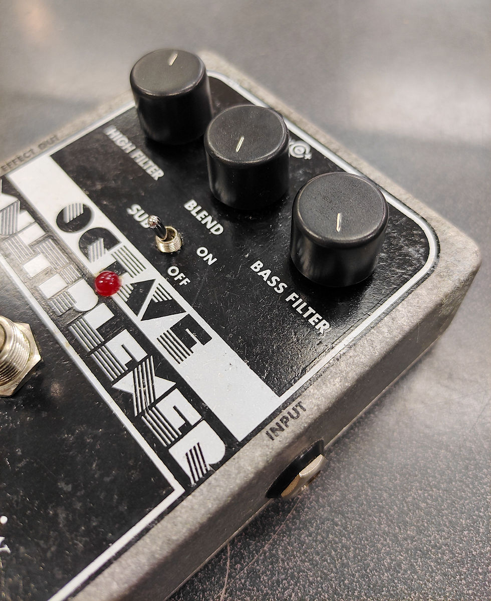 Thumbnail: Electro-Harmonix Octave Multiplexer big-box analog sub-octave pedal with visible used wear and bottom Velcro pad