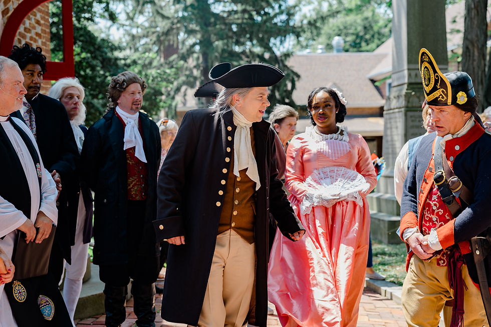 Following the service, the congregation gathers outside Christ Church as Caesar Rodney and members of the Unheard Voices of the Revolution prepare for the historic journey to Philadelphia. Photo by Ashlee Emerson