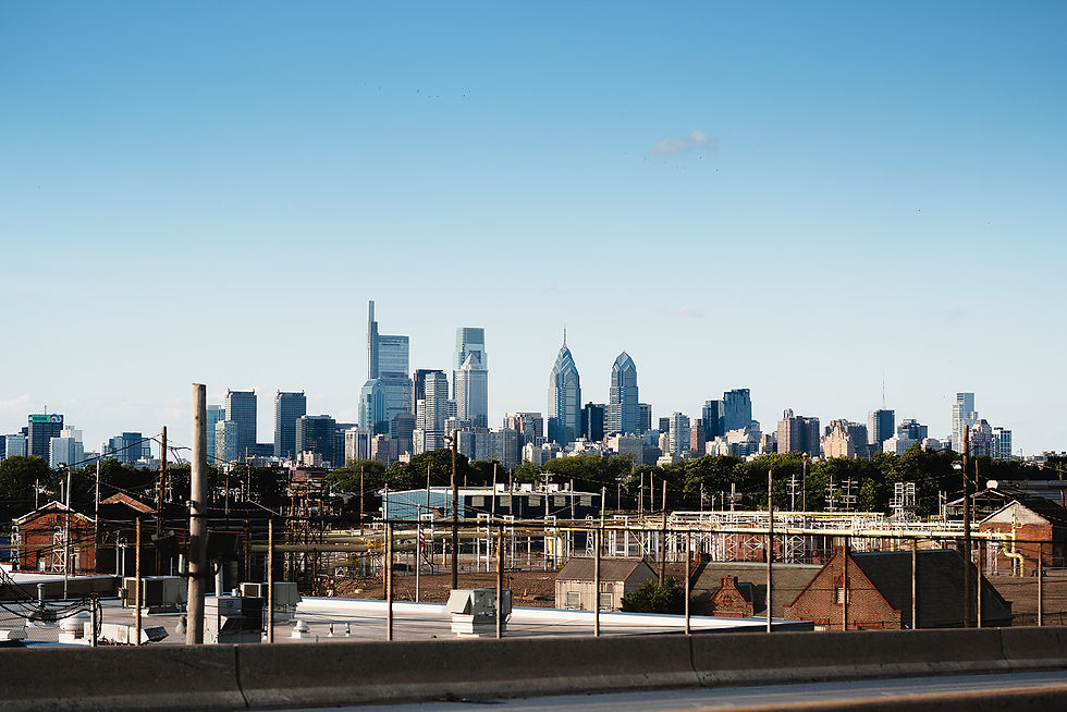 The Philadelphia skyline comes into view during the final stretch of the journey. 