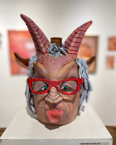 Day Wheeler, stoneware face jug, goat woman