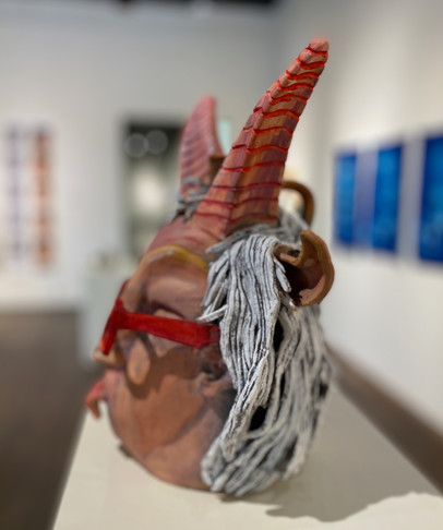 Day Wheeler, stoneware face jug, goat woman