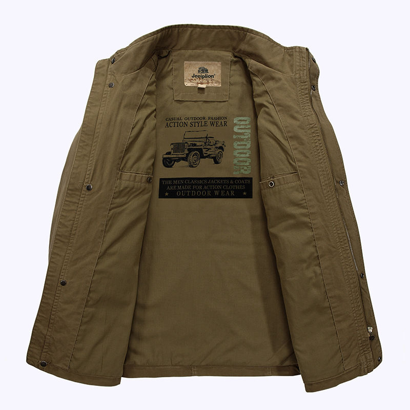 Jaqueta masculina casual de algodão de comprimento médio para primavera/outono
