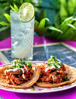 Al pastor tacos and cocktails in downtown Chicago patio