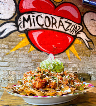 Loaded nacho platter at Broken English Taco Pub in Chicago’s Loop