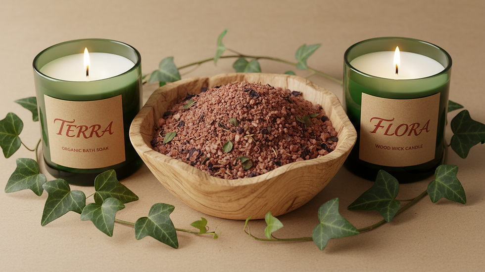 Close-up view of natural bath salts in a wooden bowl