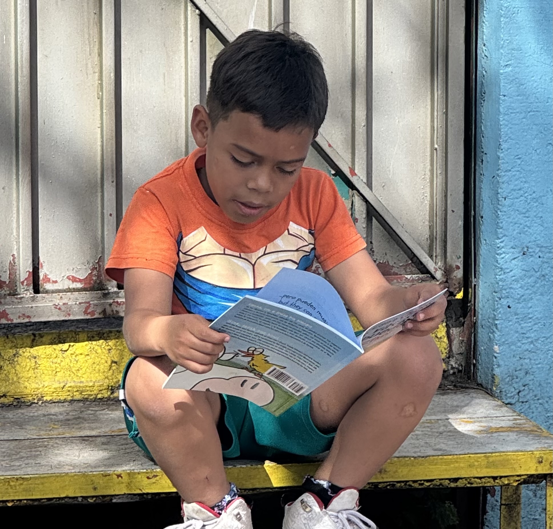 Children reading together at a pop-up library