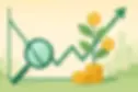 Illustration of a rising green line graph, magnifying glass, and a coin-bearing plant sprouting from stacked coins—symbolizing smart investing and tax-loss harvesting.