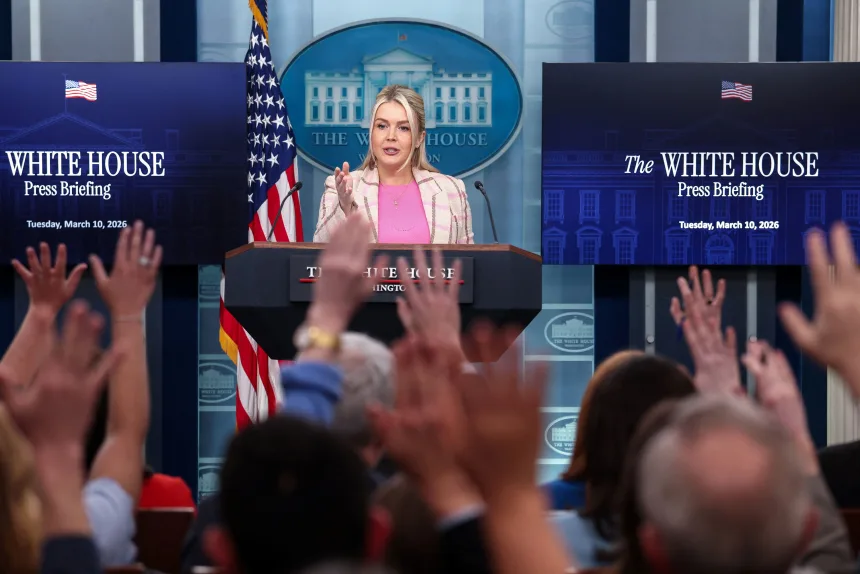 White House press secretary Karoline Leavitt takes a question from a member of the media during a press briefing at the White House in Washington, DC, on Tuesday, March 10.Kevin Lamarque/Reuters