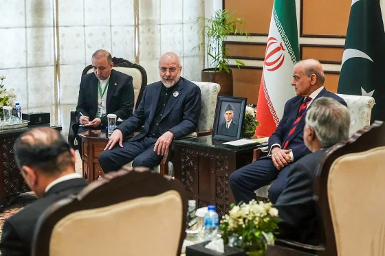 Iranian Parliament Speaker Mohammad Bagher Ghalibaf, second from left, is a key player in talks.Office of the Iranian Parliament Speaker / West Asia News Agency via Reuters