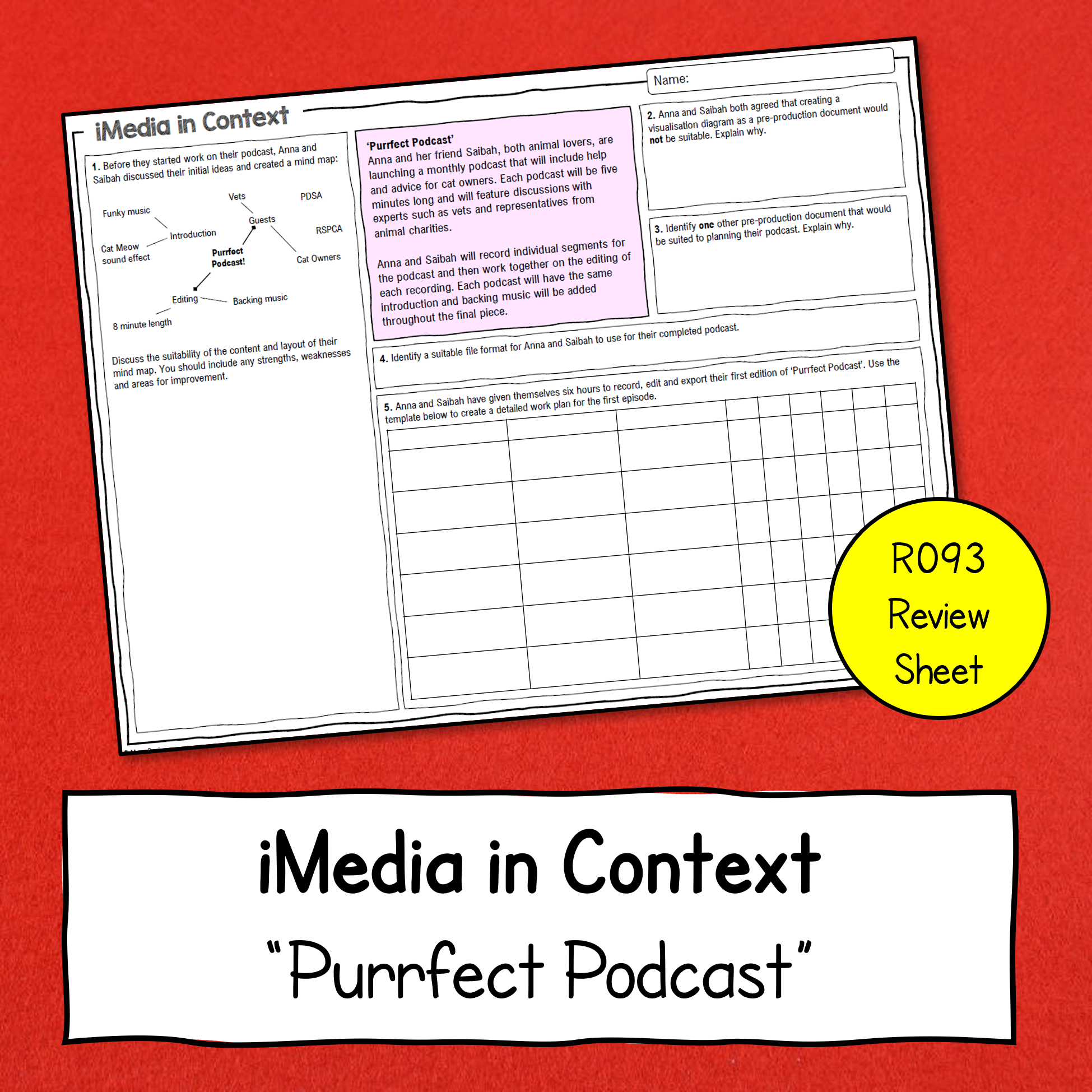 iMedia (R093) In Context Review Worksheet - "Purrfect Podcast"