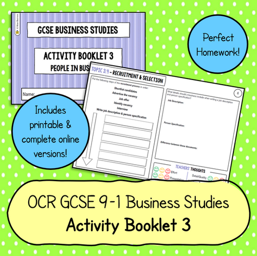Homework Booklets Business OCR GCSE Business Studies Activity Booklet 3 (People in Business ...