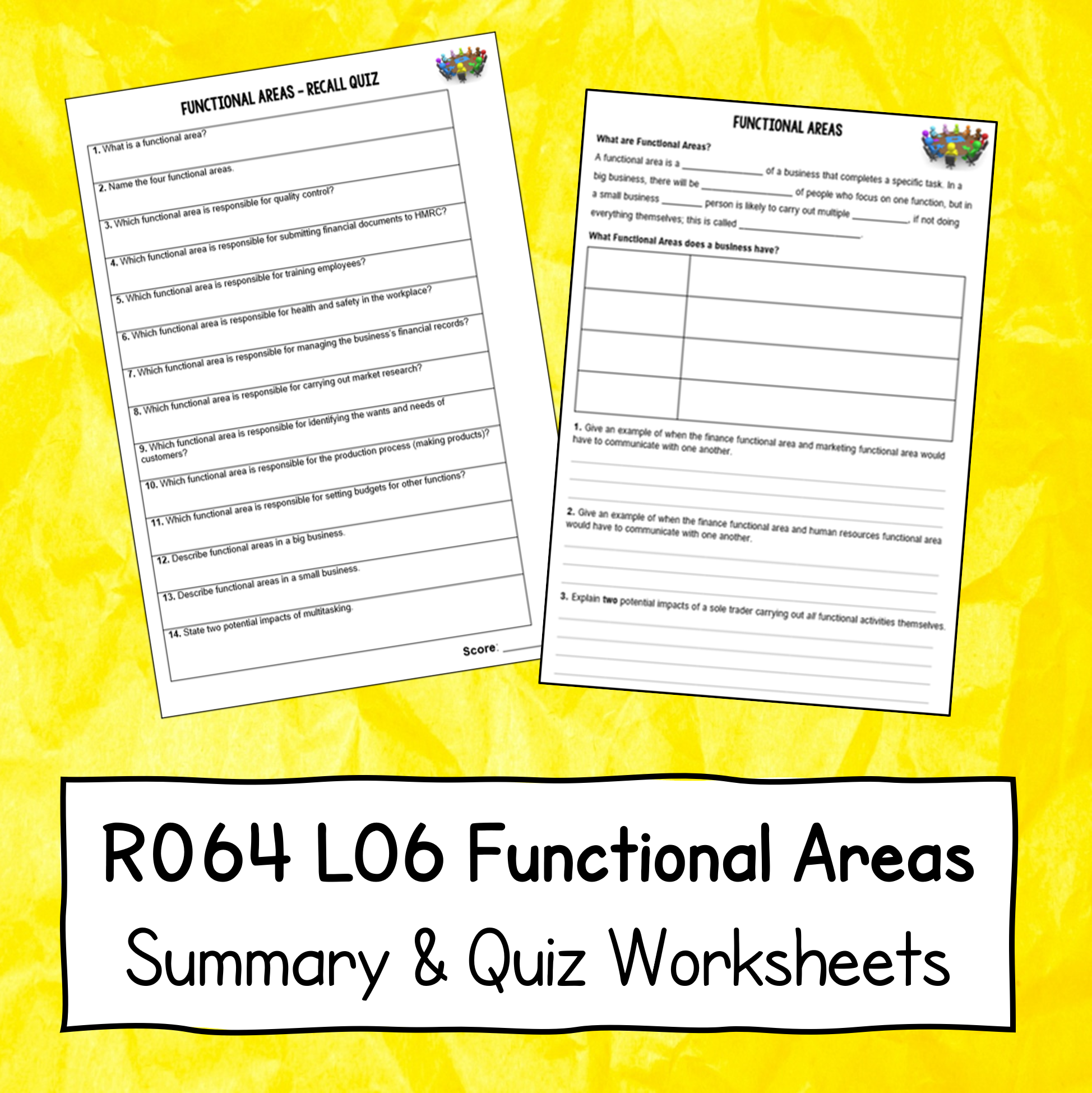 R064 LO6 - Functional Areas Summary & Recall Quiz Sheets