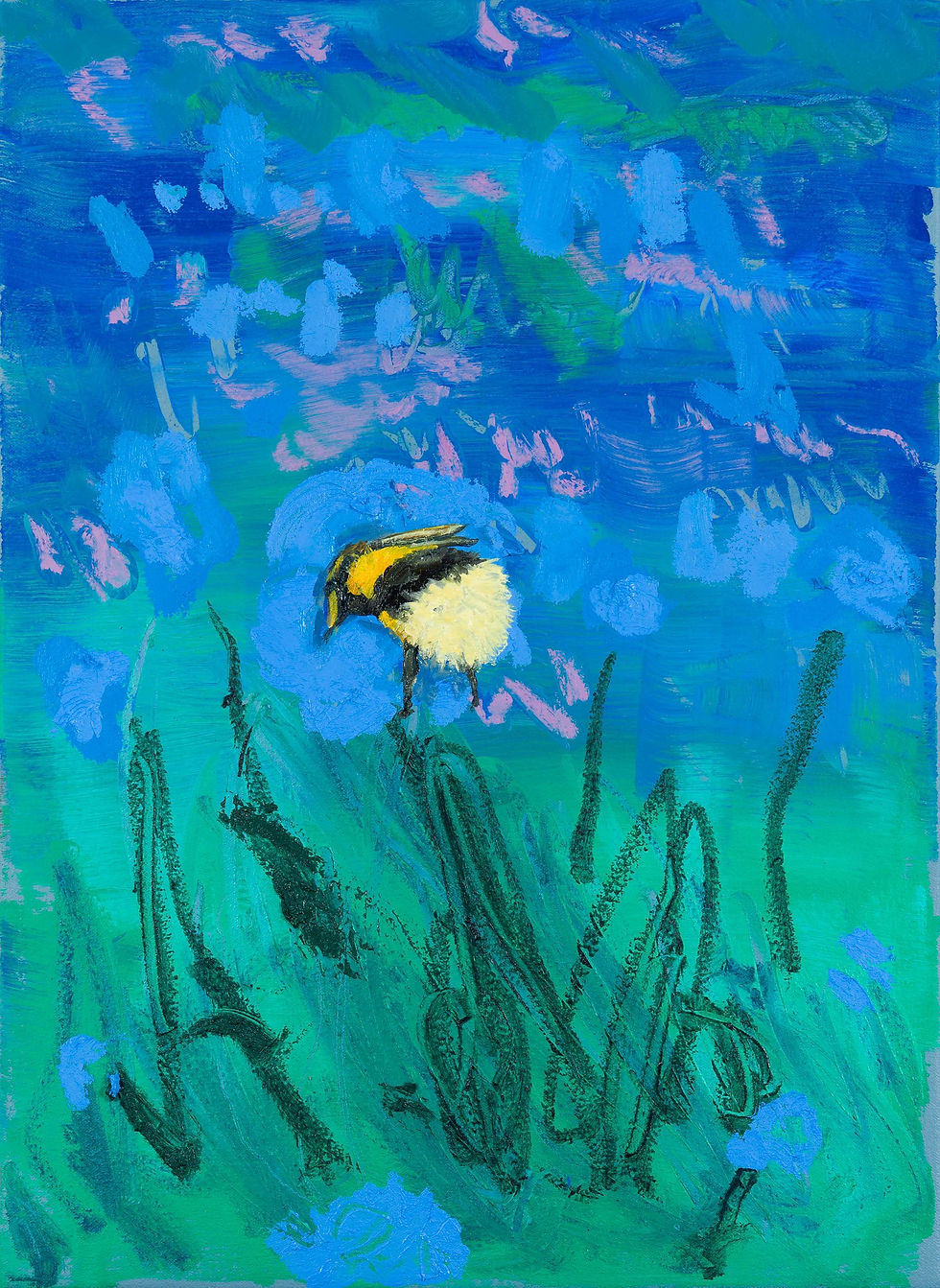 Adam Umbach, Bee Bloom (Blue), 2026, Oil and oil stick on canvas, 22x16in