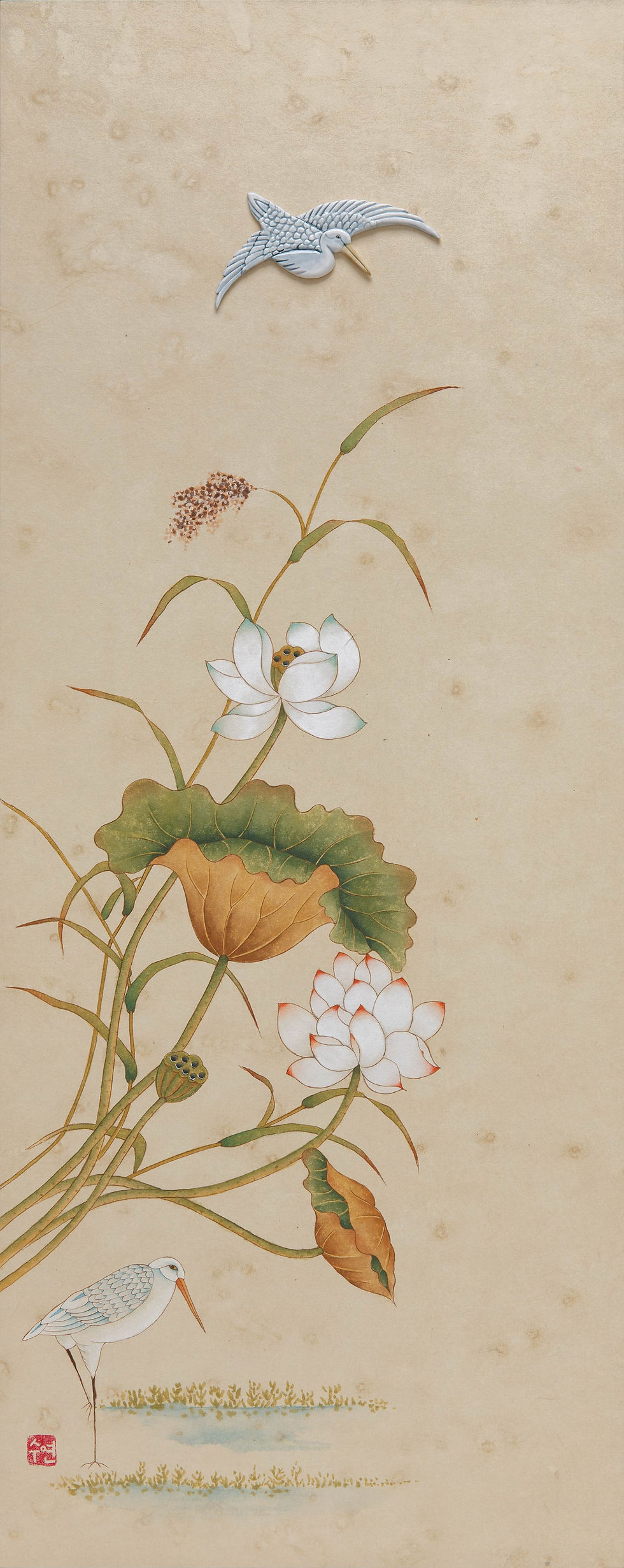 Flower and Bird, 2023, Ceramic, colors on paper, 36cm x 83cm.