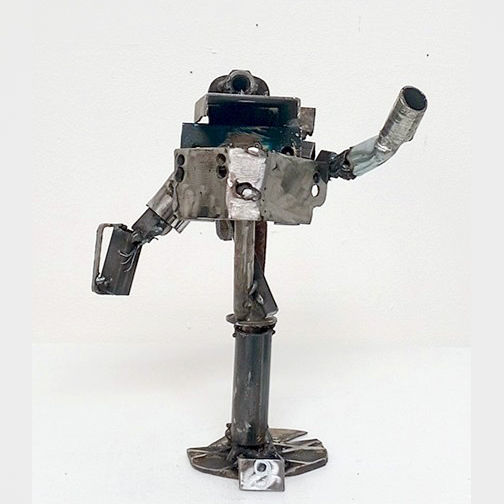 Alberto B, Numero 9, 2026, Refurbished e-wastes, iron, wire, alloy, 5Volt LED, steel and p