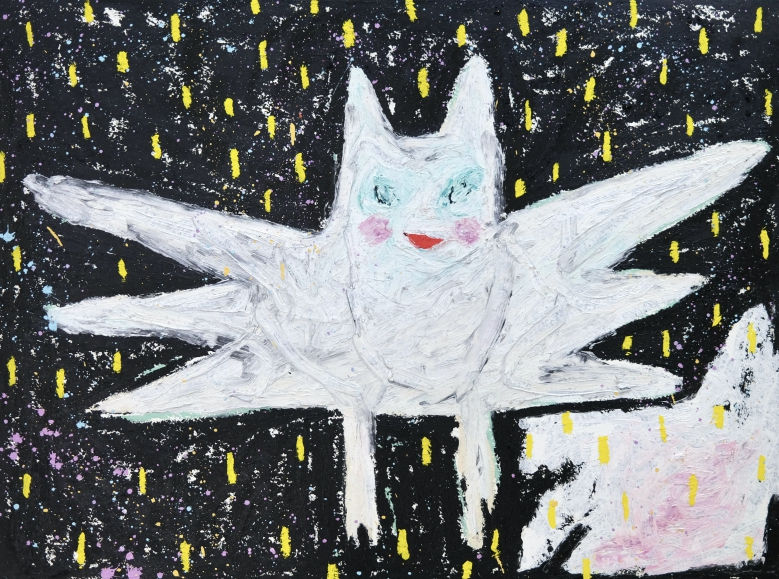 아담핸들러 Adam Handler, Great Bat and Great Wolf, 2022, Oil stick, acrylic and pencil on
