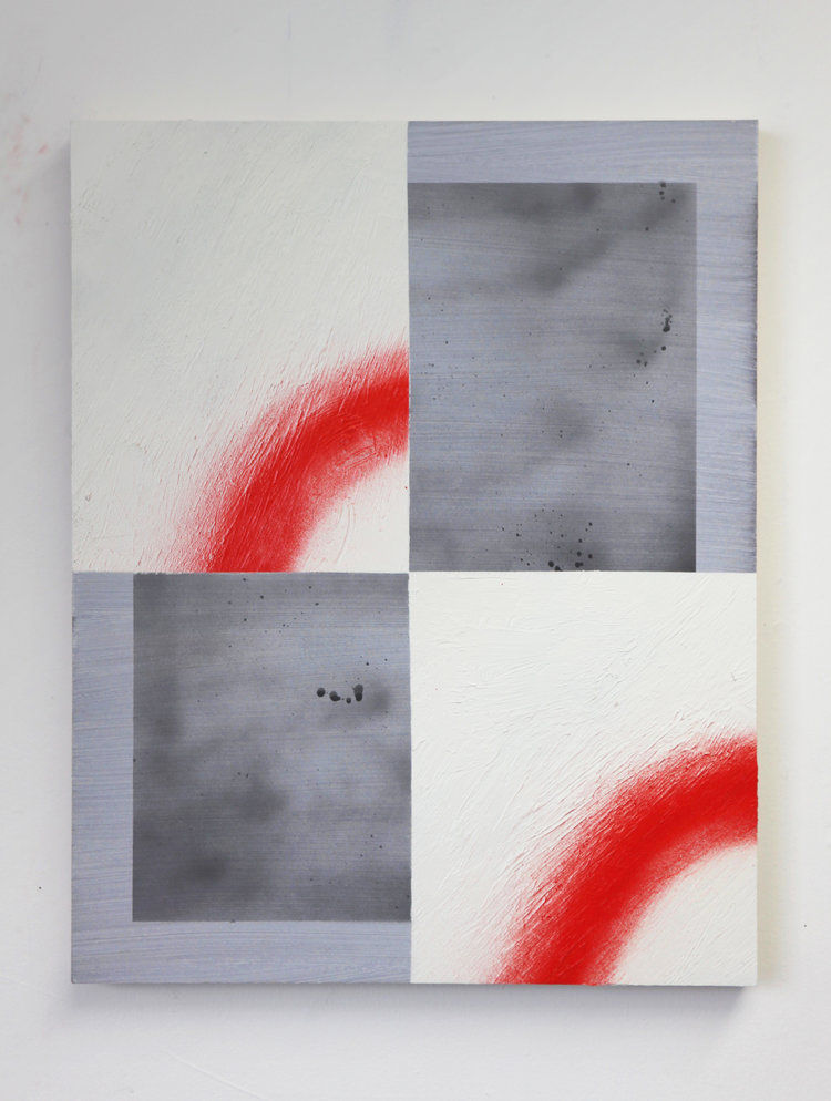 Michelle Brandemuehl, Picnic, 2017, spray paint and molding paste on board, 20x16in