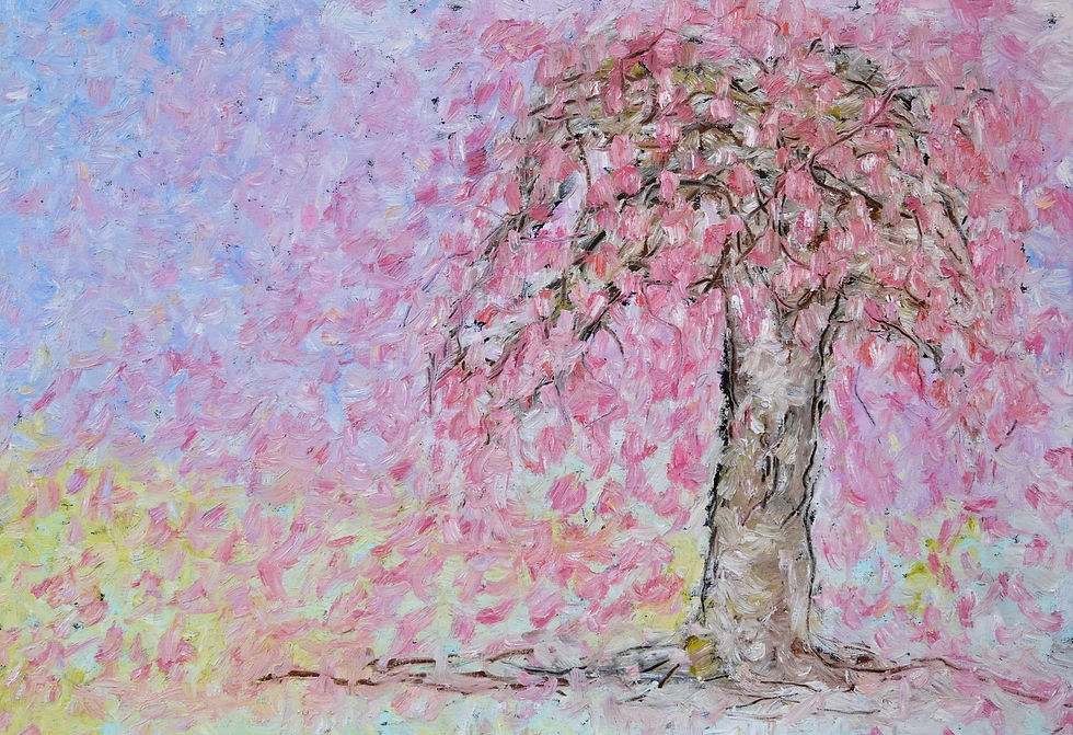 Adam Handler, Perfume Tree, 2025, Oil stick on linen, 22 x 32 in