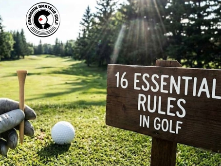 Golfer teeing up while learning the 16 essential rules of golf.